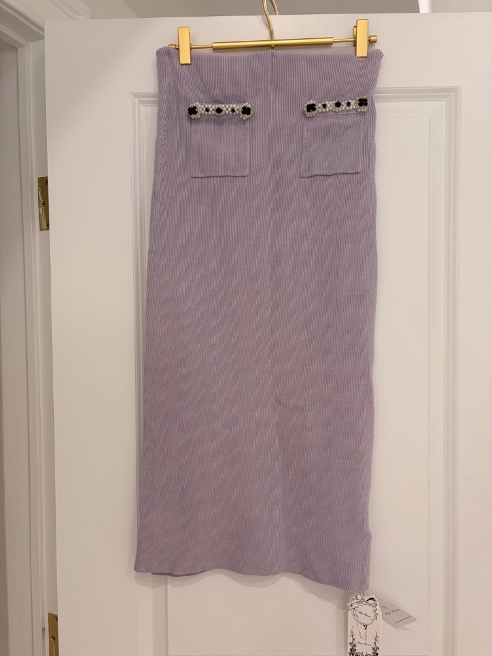 Cropped Knit Cardigan and Midi Skirt Set in Lavender - Picture 3 of 3